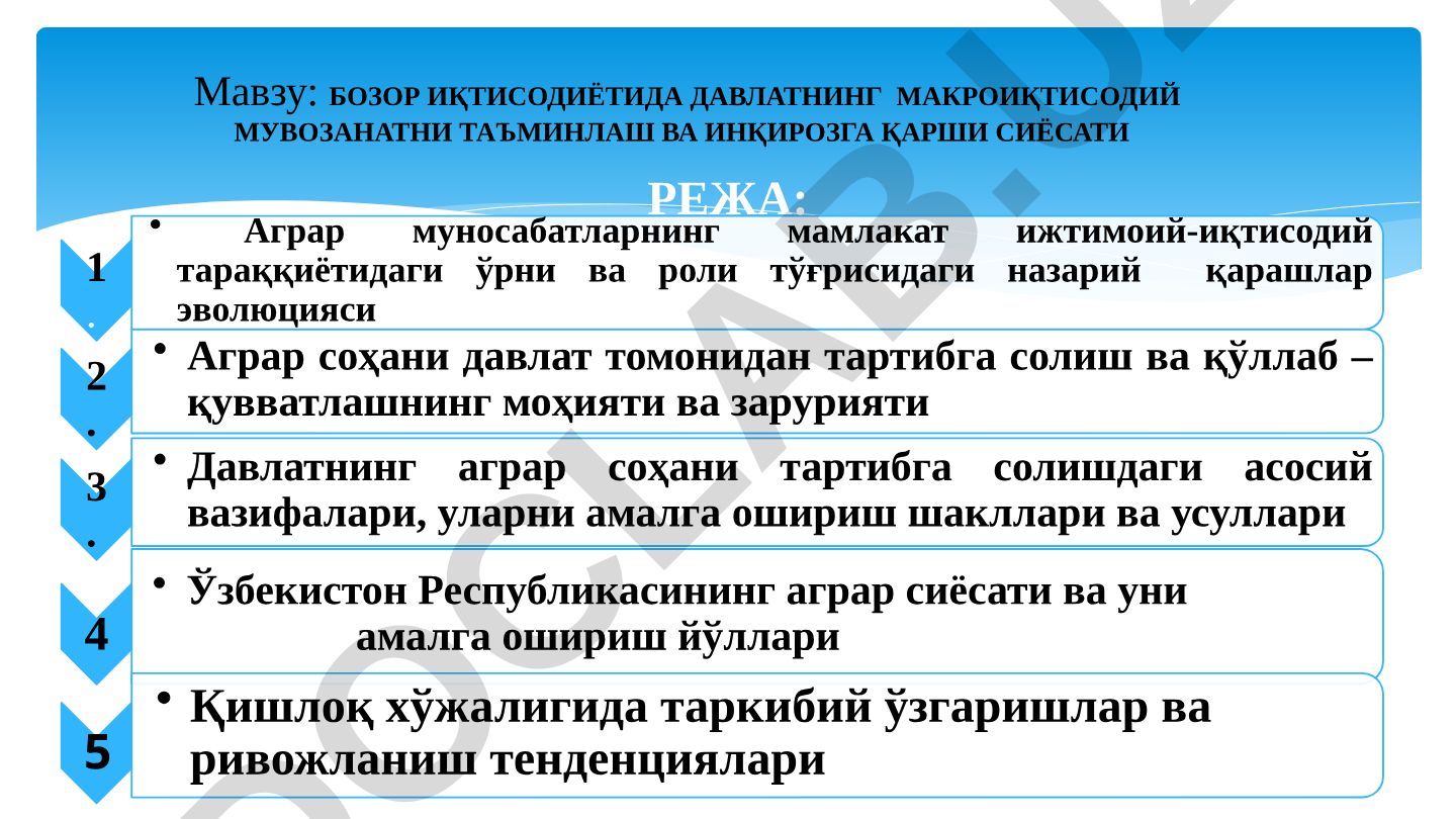 БОЗОР ИҚТИСОДИЁТИДА ДАВЛАТНИНГ МАКРОИҚТИСОДИЙ МУВОЗАНАТНИ ТАЪМИНЛАШ ВА ИНҚИРОЗГА ҚАРШИ СИЁСАТИ
