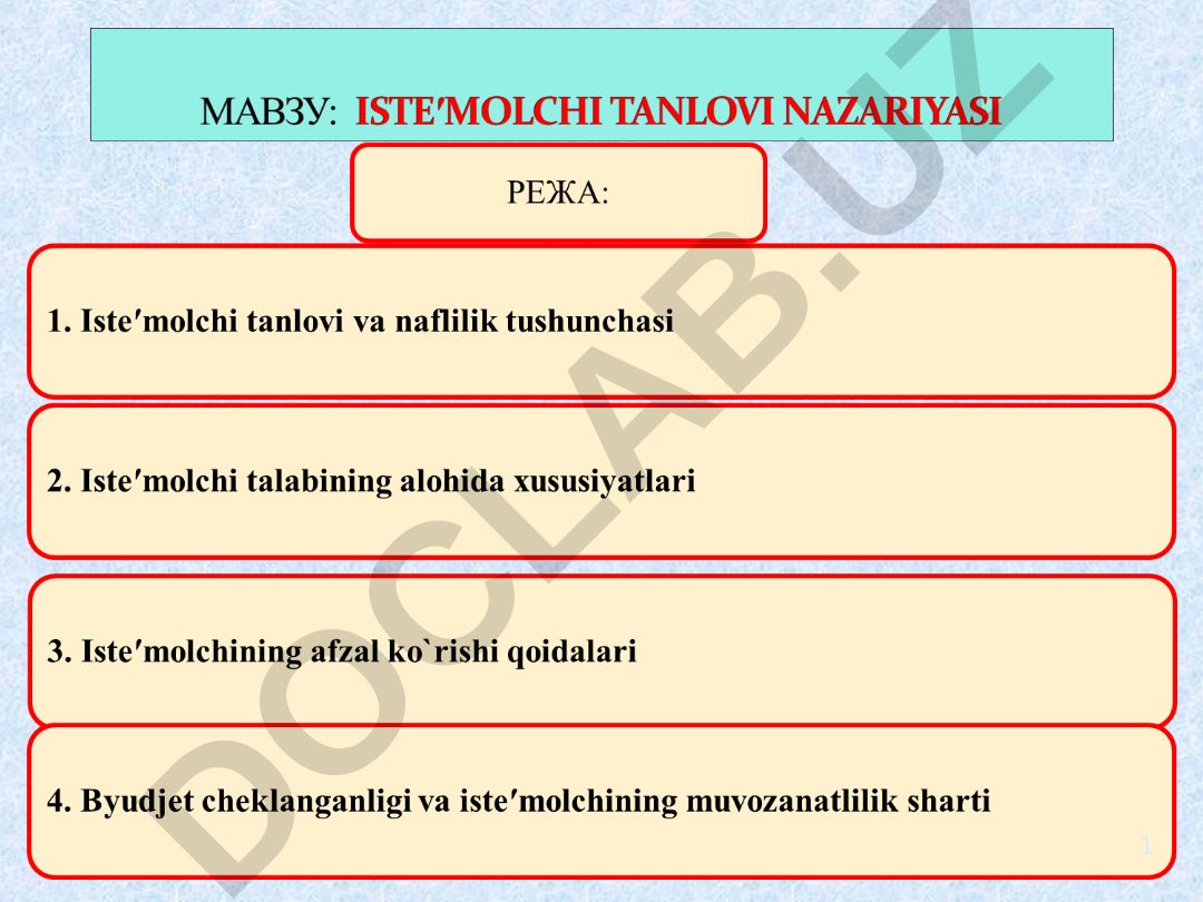 Bozor talabining shakllanishi va iste'molchi tanlovi
