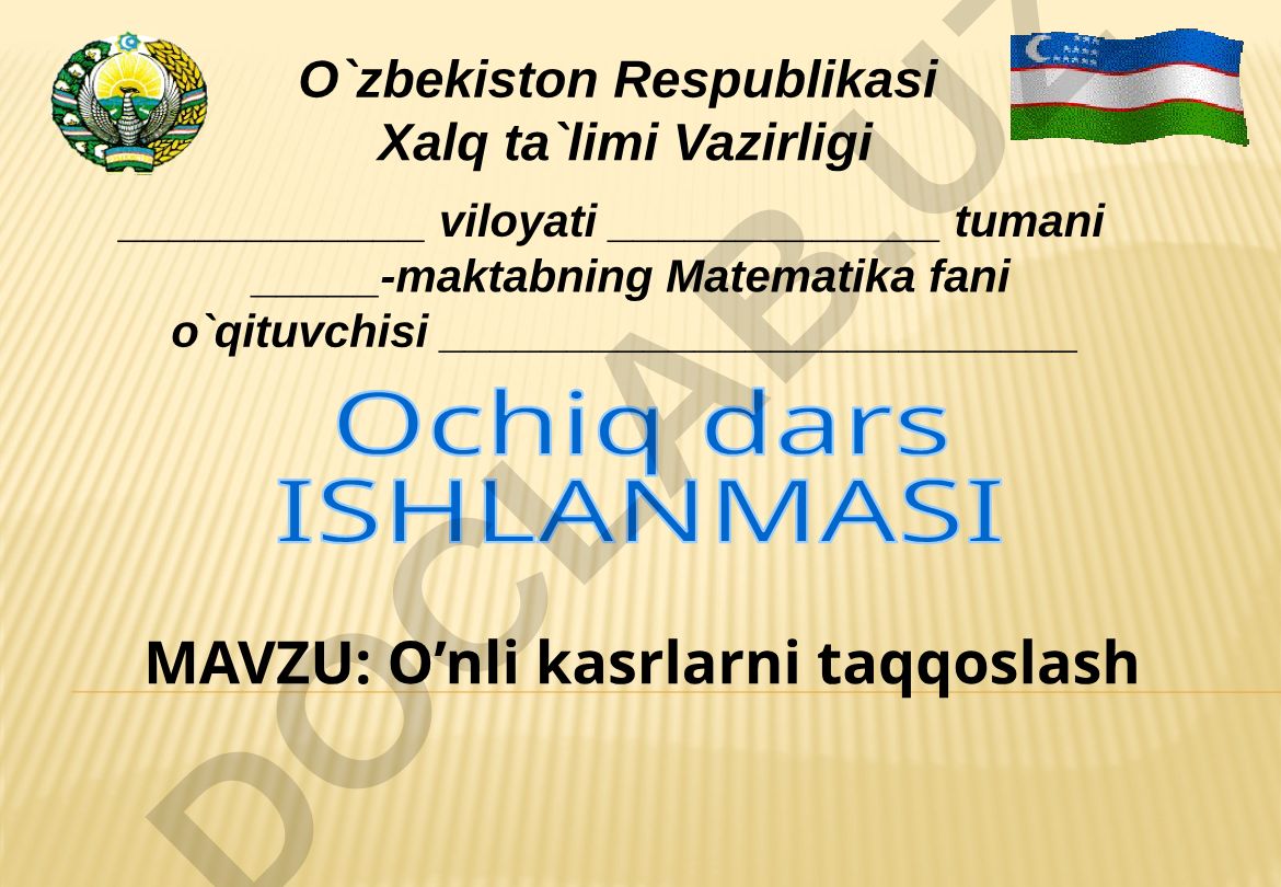 O‘nli kasrlarni taqqoslash