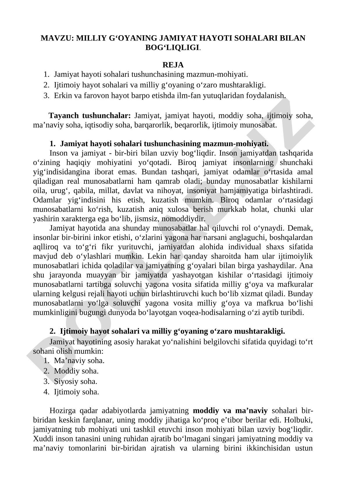 Milliy g‘oyaning jamiyat hayoti sohalari bilan bog‘liqligi