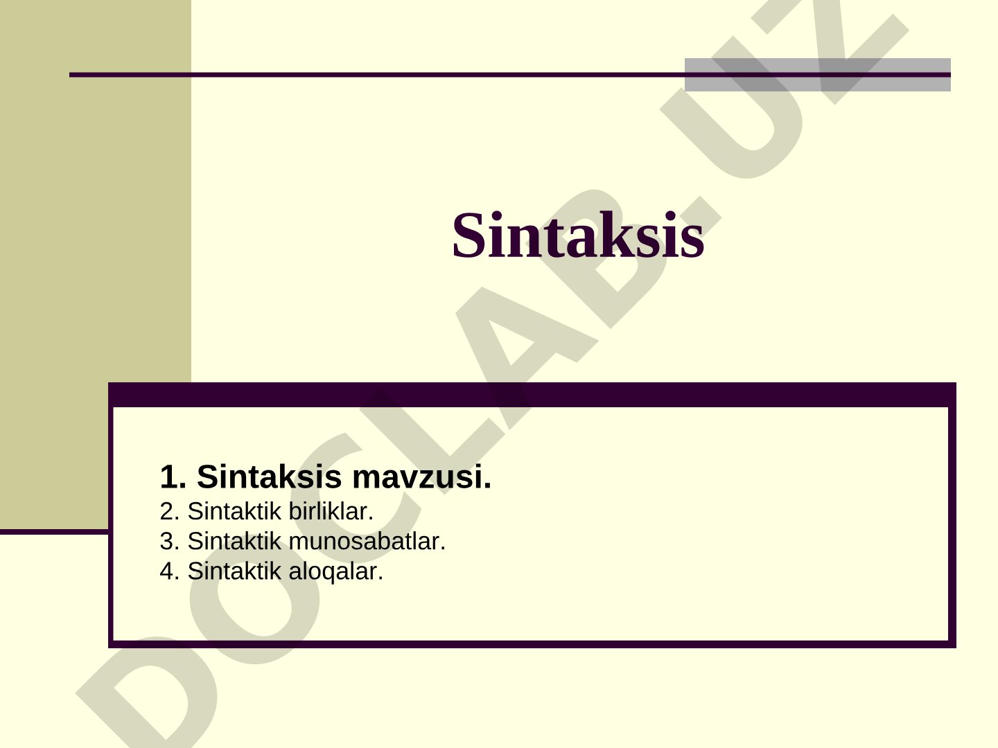 Sintaksis mavzusi va sintaktik birliklar