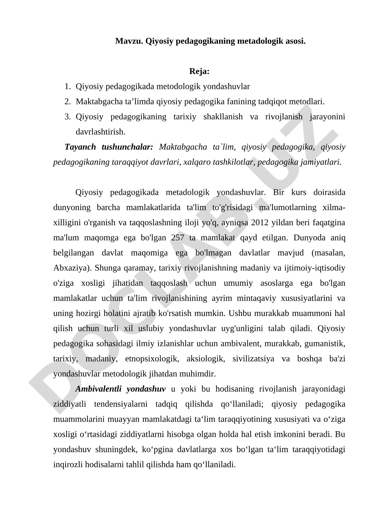 Qiyosiy pedagogikaning metodologik asosi