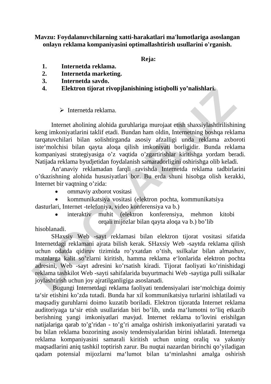 Foydalanuvchilarning xatti-harakatlari ma'lumotlariga asoslangan onlayn reklama kompaniyasini optimallashtirish usullarini o'rganish