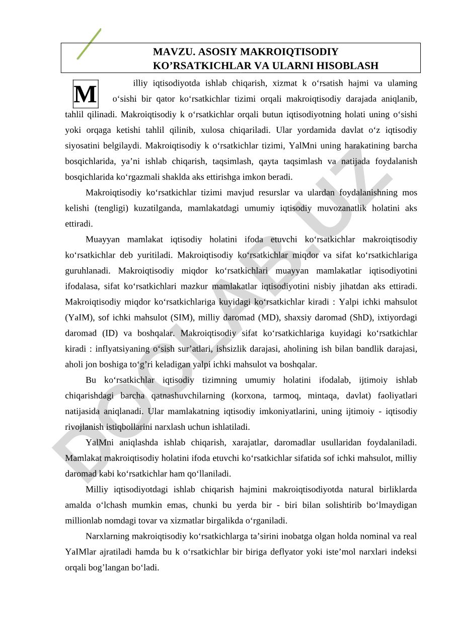 Asosiy makroiqtisodiy ko'rsatkichlar va ularni hisoblash