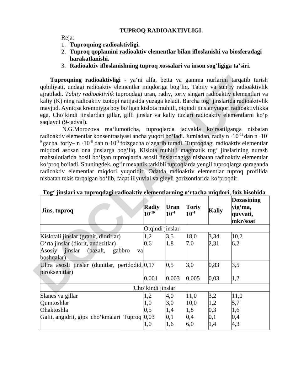 Tuproqning radioaktivligi