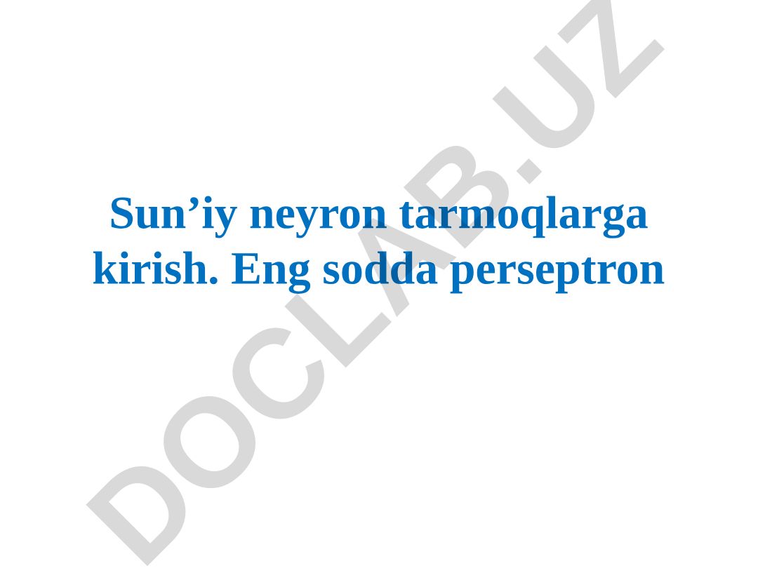 Sunʼiy neyron tarmoqlarga kirish va eng sodda perseptron