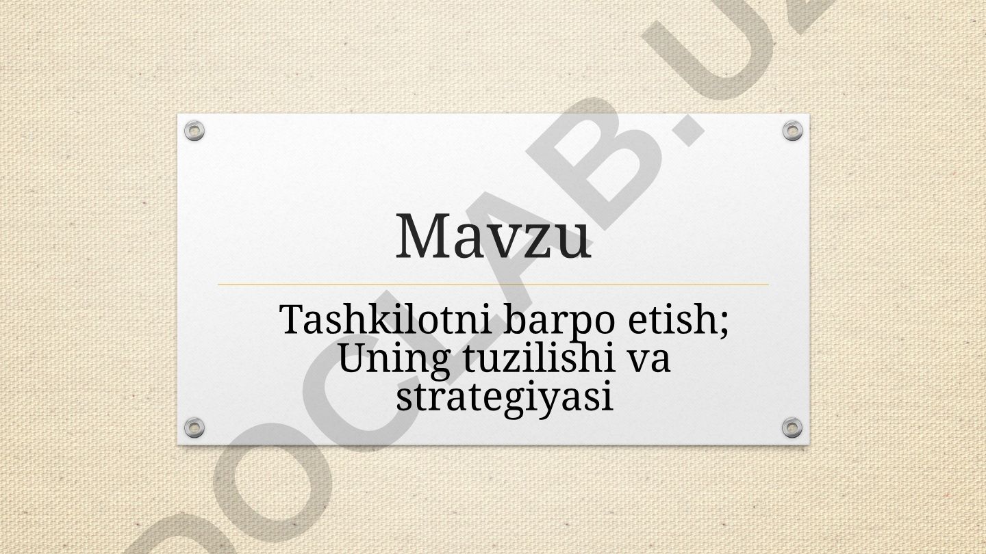 Tashkilotni barpo etish; Uning tuzilishi va strategiyasi