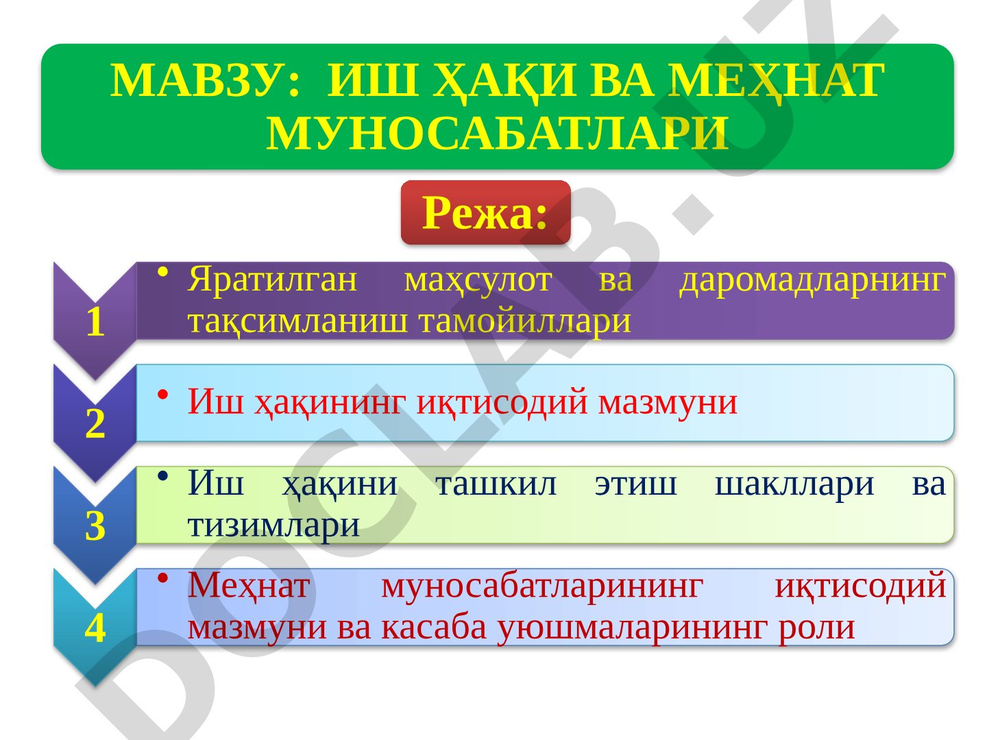 ИШ ҲАҚИ ВА МЕҲНАТ МУНОСАБАТЛАРИ