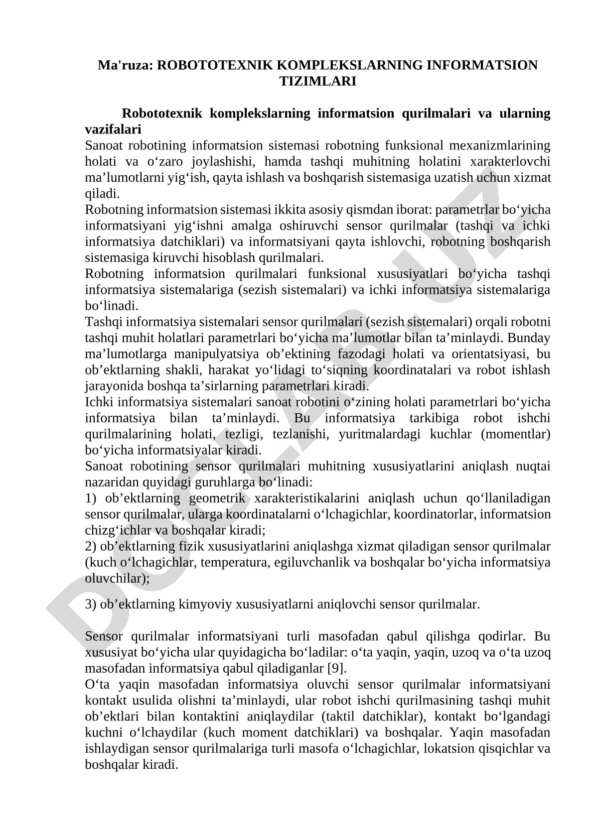 Robototexnik komplekslarning informatsion tizimlari