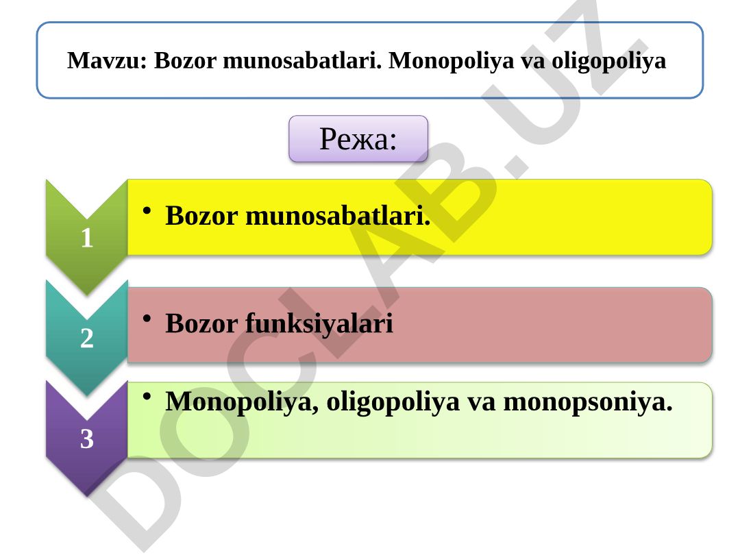 Bozor munosabatlari. Monopoliya va oligopoliya