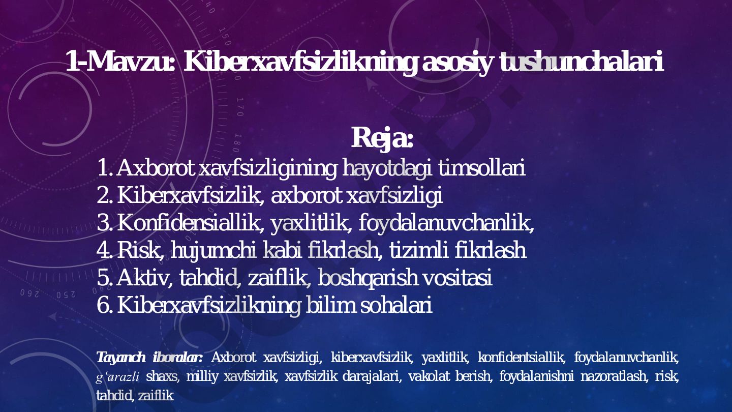 Kiberxavfsizlikning asosiy tushunchalari