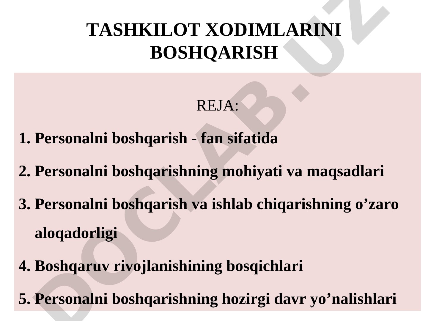 Tashkilot xodimlarini boshqarish rejasi