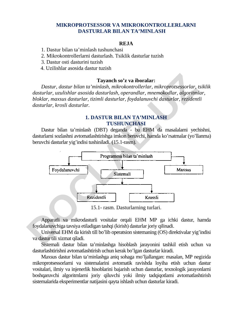 Mikroprotsessor va mikrokontrollerlarni dasturlar bilan ta'minlash