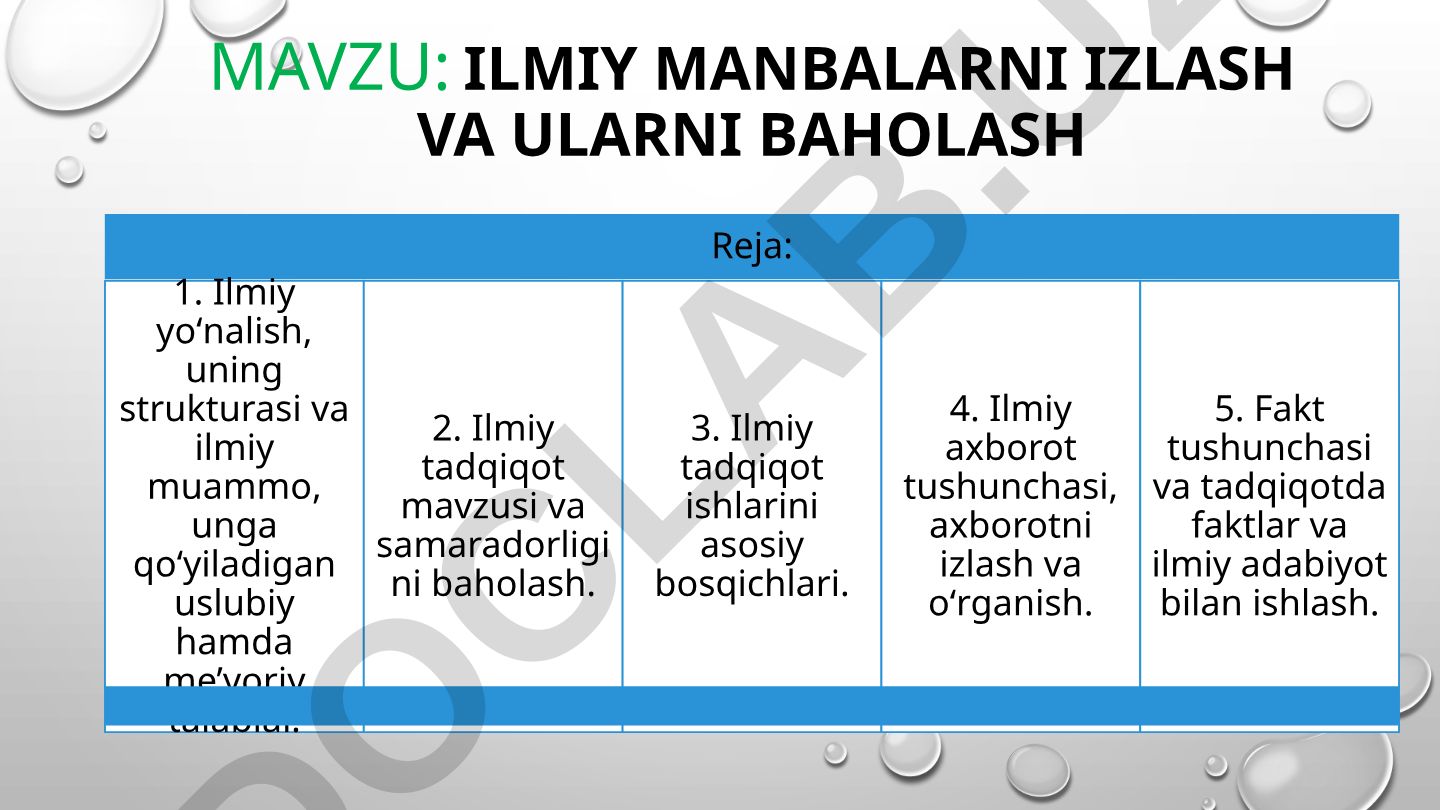 Ilmiy manbalarni izlash va ularni baholash