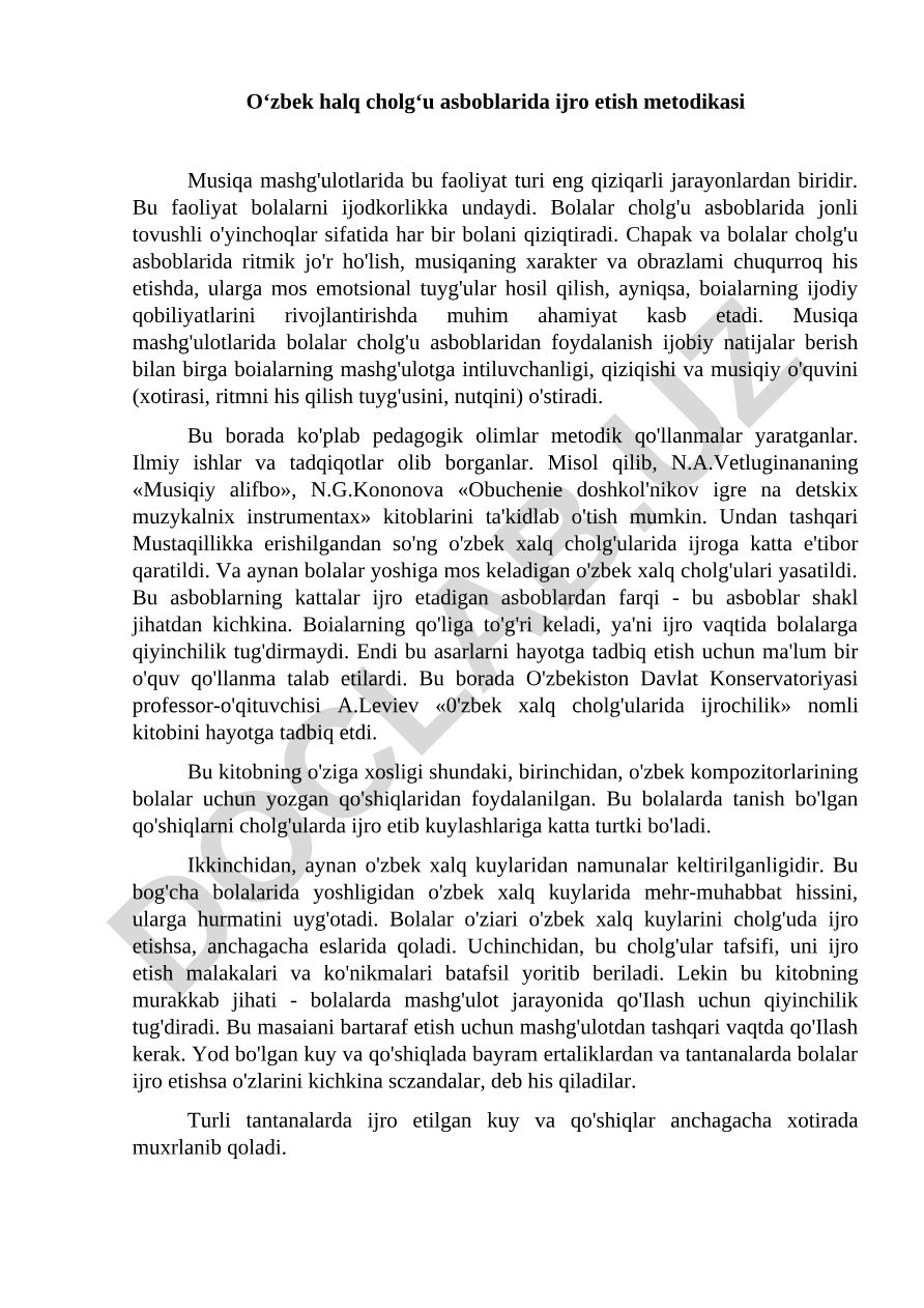 O‘zbek halq cholg‘u asboblarida ijro etish metodikasi