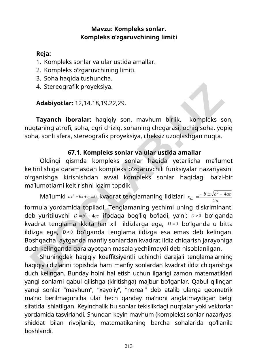 Kompleks sonlar. Kompleks o'zgaruvchining limiti