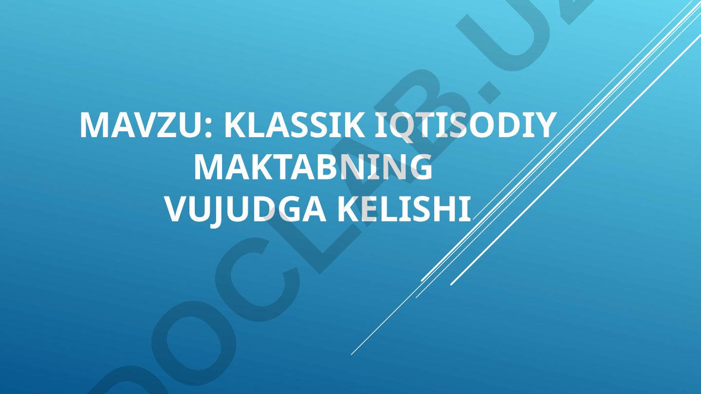 Klassik iqtisodiy maktabning vujudga kelishi