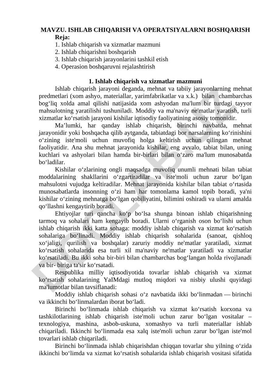 Ishlab chiqarish va operatsiyalarni boshqarish
