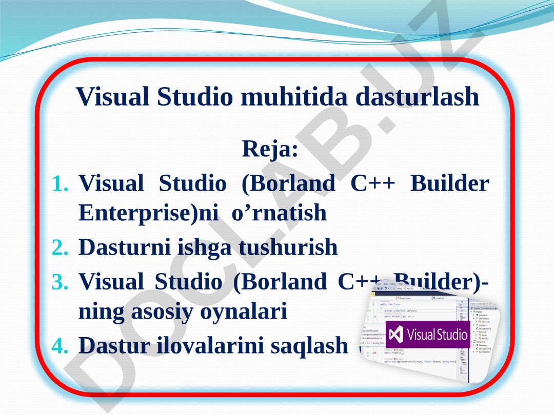 Visual Studio muhitida dasturlash