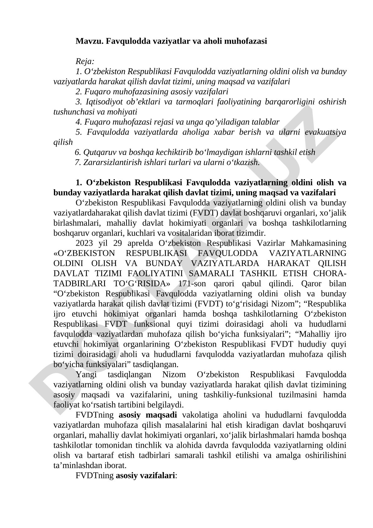 Favqulodda vaziyatlar rejasi