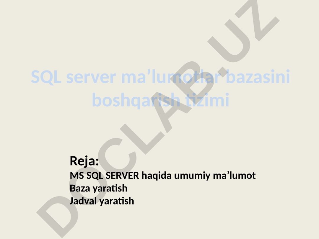 MS SQL Server ma'lumotlar bazasini boshqarish tizimi