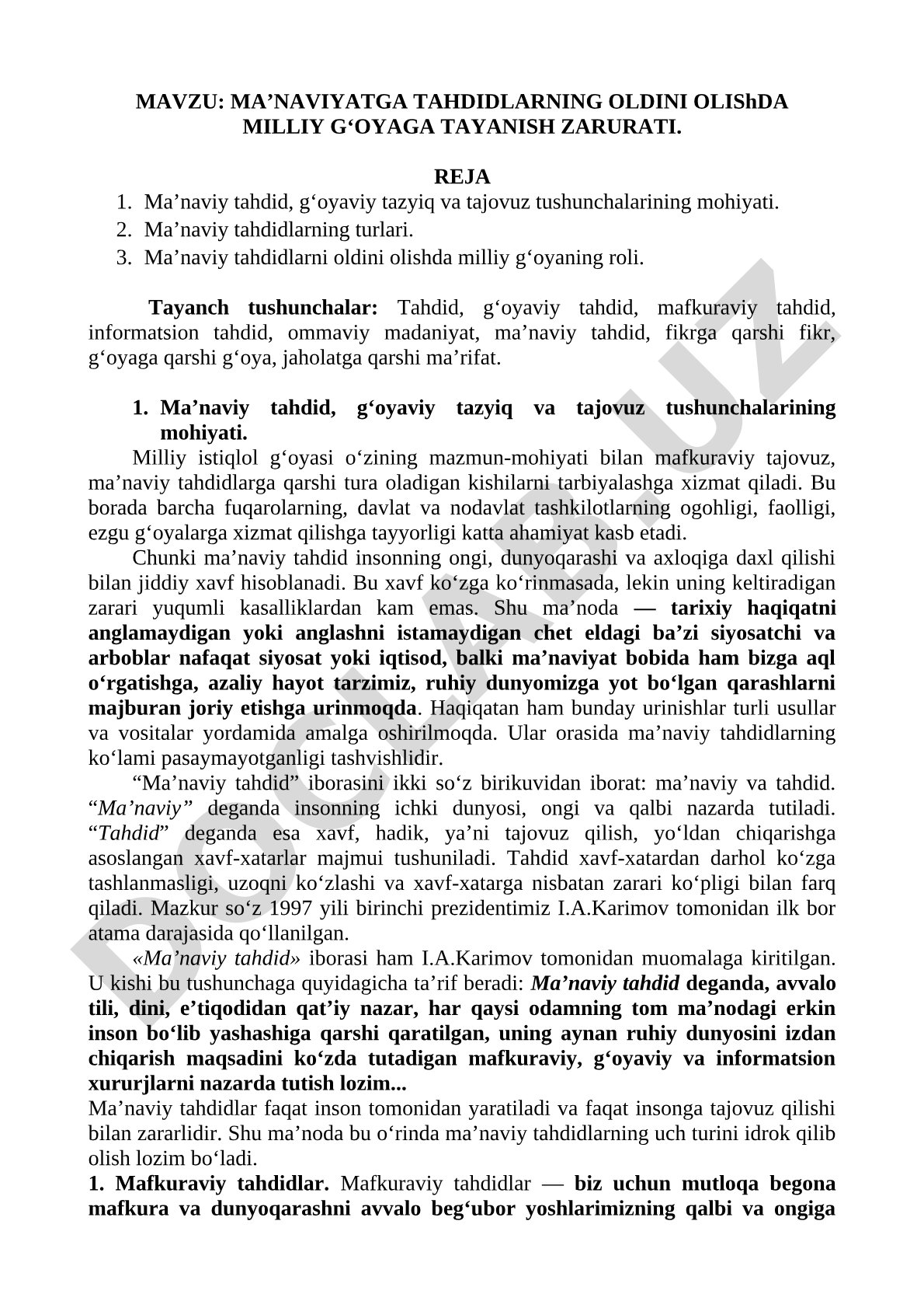 Ma’naviyatga tahdidlarning oldini olishda milliy g‘oyaga tayanish zarurati