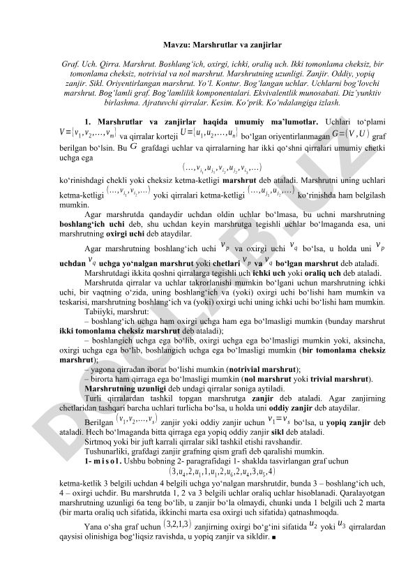 Marshrutlar va zanjirlar Graf