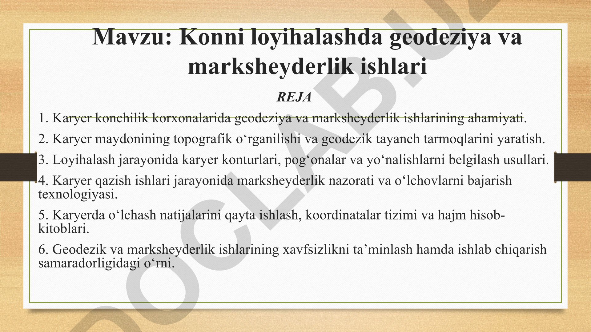 Konni loyihalashda geodeziya va marksheyderlik ishlari