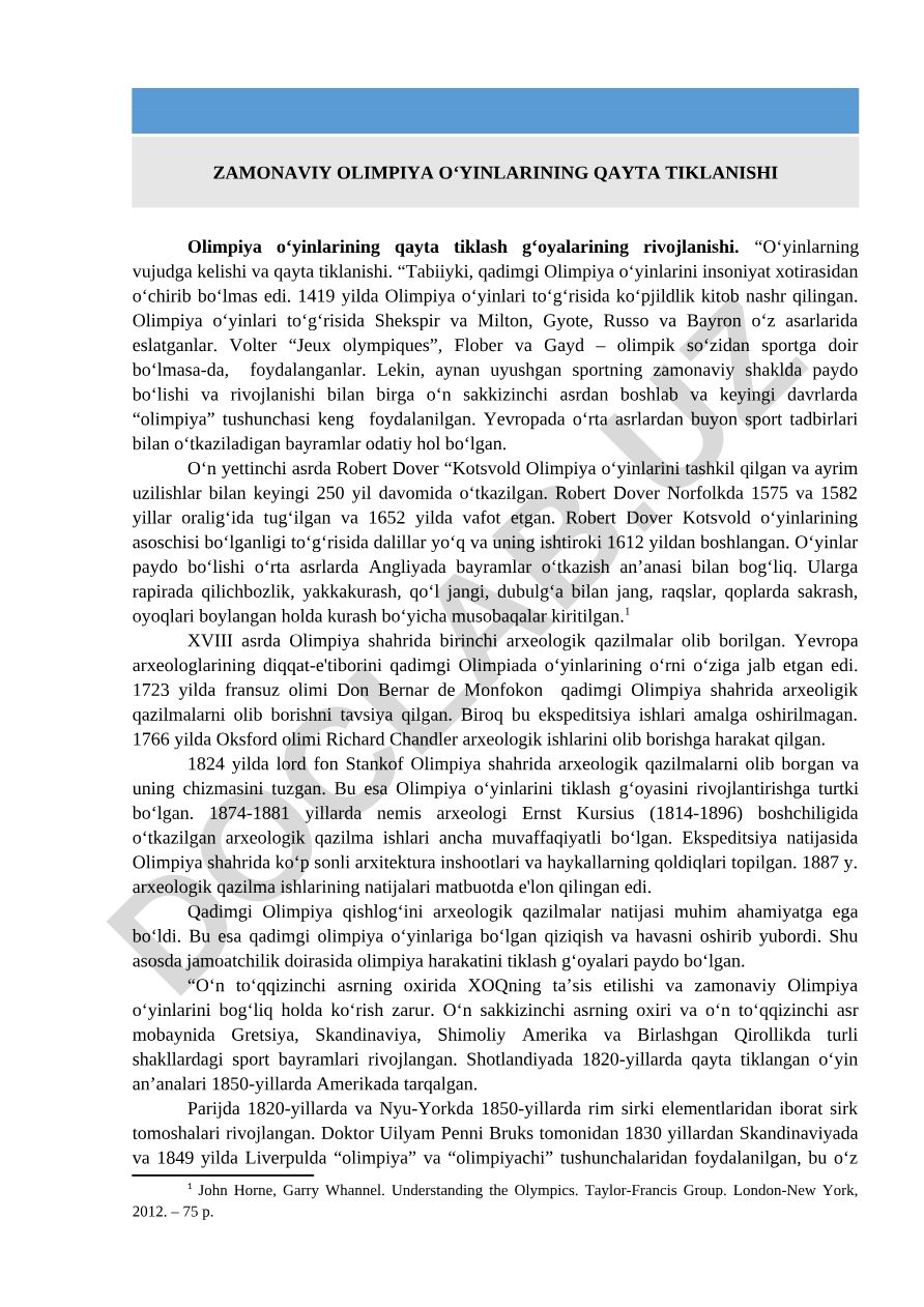 Zamonaviy Olimpiya o‘yinlarining qayta tiklanishi