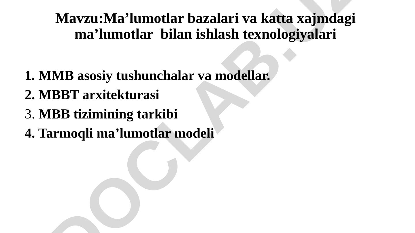 Ma’lumotlar bazalari va katta xajmdagi ma’lumotlar bilan ishlash texnologiyalari