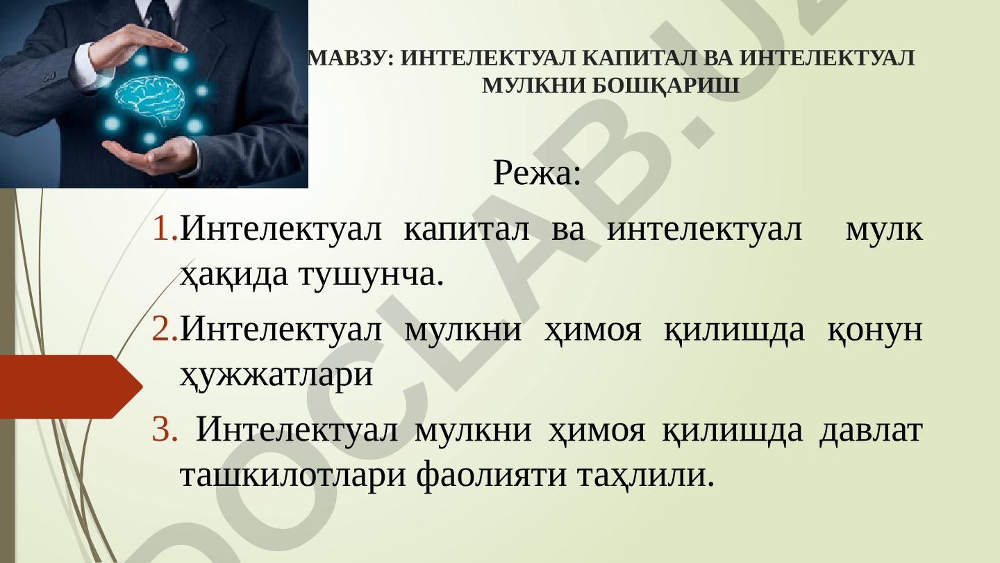 Интелектуал капитал ва интелектуал мулкни бошқариш