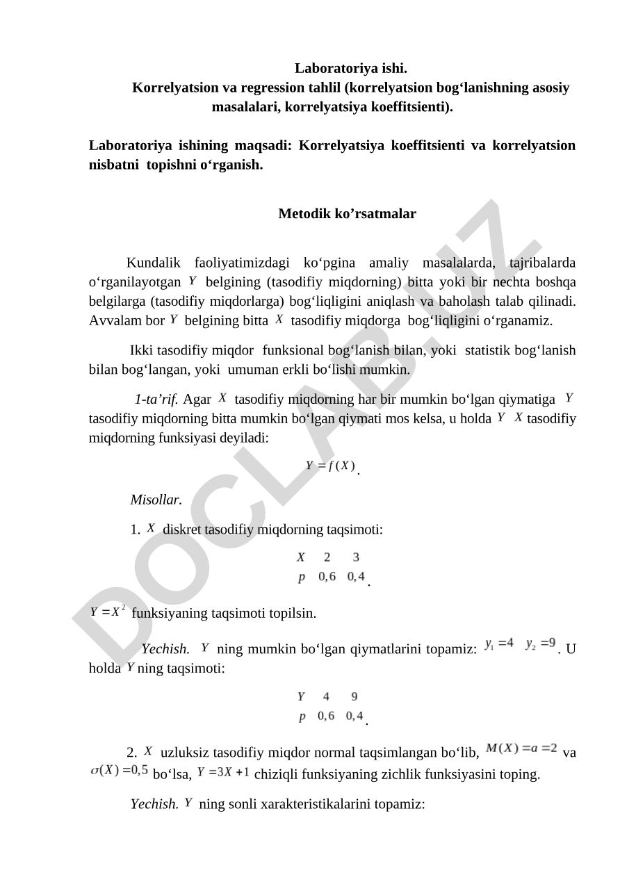 Korrelyatsion va regression tahlil