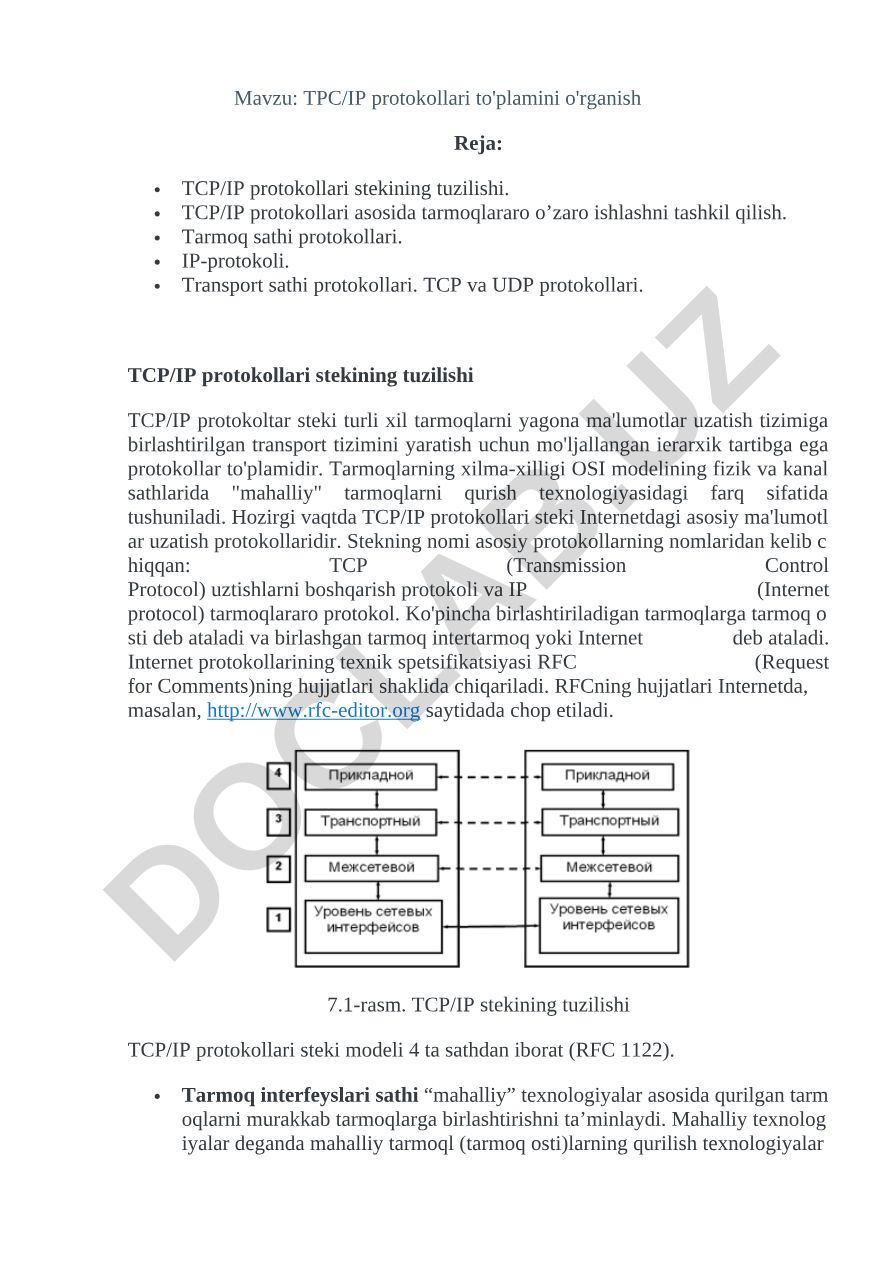 TCP/IP protokollari to'plamini o'rganish