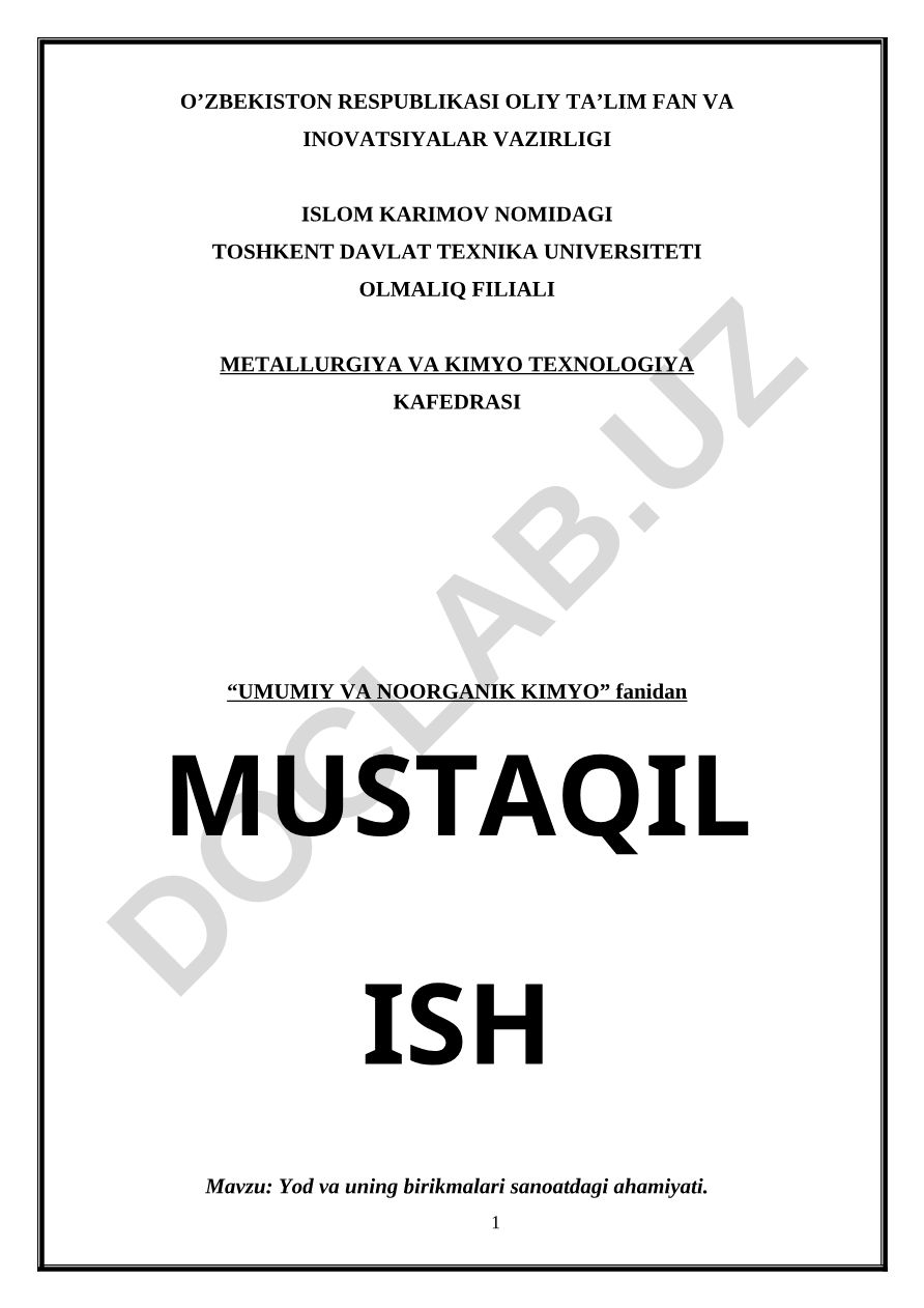 Yod va uning birikmalari sanoatdagi ahamiyati