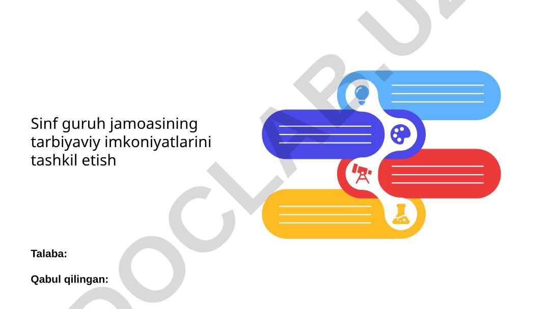 Sinf guruh jamoasining tarbiyaviy imkoniyatlarini tashkil etish