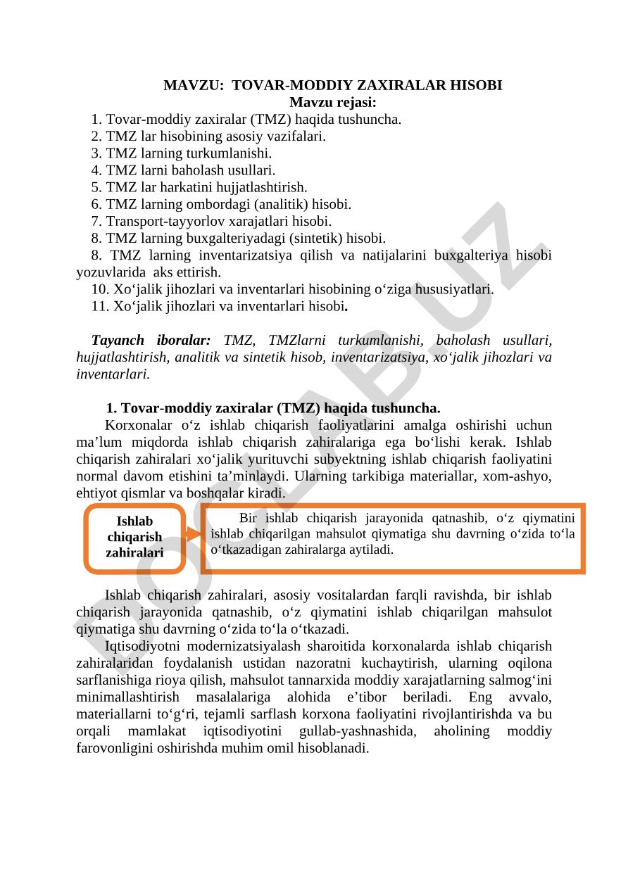 TOVAR-MODDIY ZAXIRALAR HISOBI