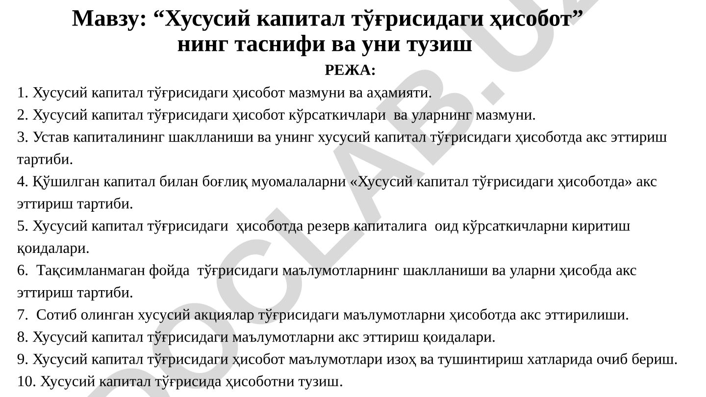 Хусусий капитал тўғрисидаги ҳисоботнинг таснифи ва уни тузиш