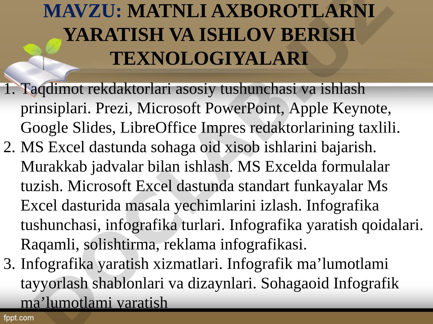 Matnli axborotlarni yaratish va ishlov berish texnologiyalari