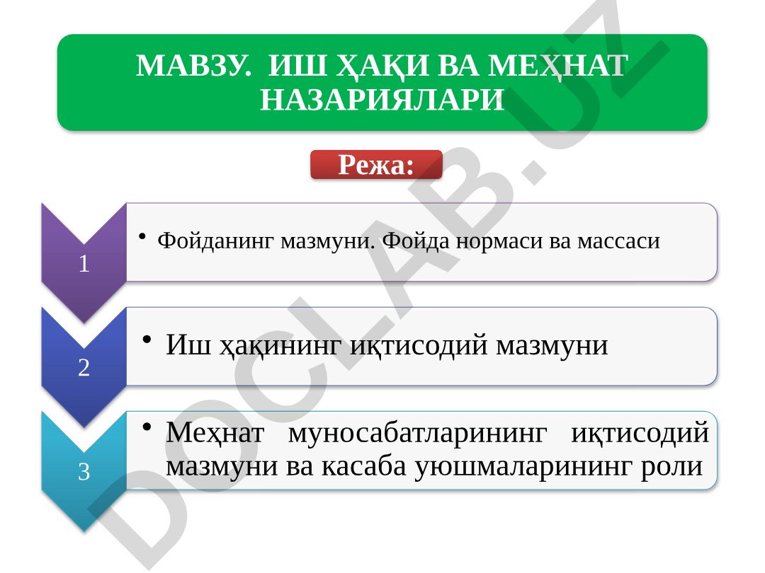 Иш ҳақи ва меҳнат назариялари