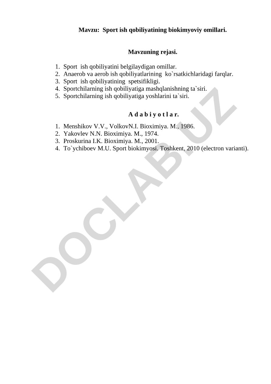 Sport ish qobiliyatining biokimyoviy omillari