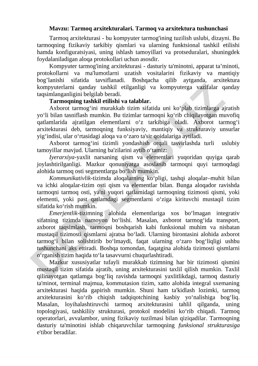 Tarmoq arxitekturalari