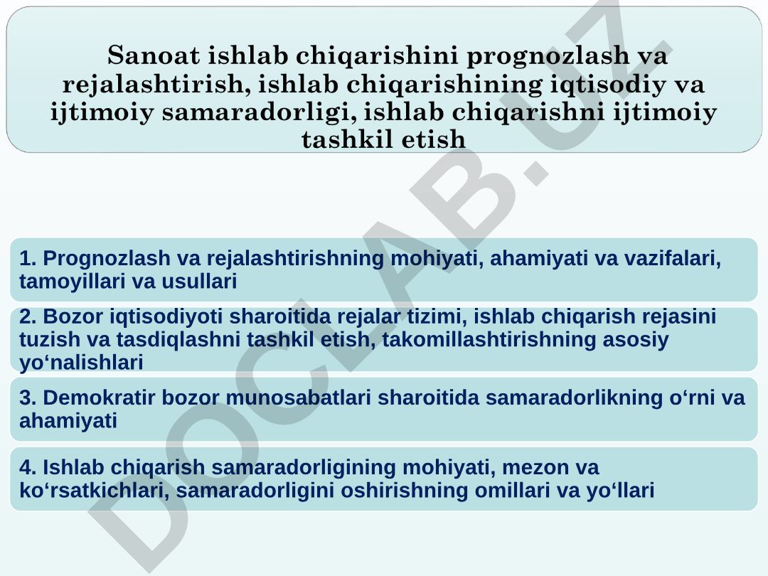 Prognozlash va rejalashtirishning mohiyati, ahamiyati va vazifalari
