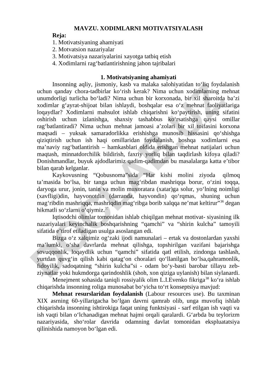 XODIMLARNI MOTIVATSIYALASH