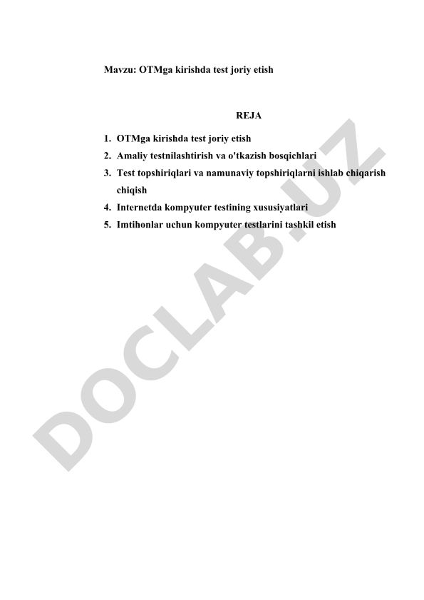 OTMga kirishda test joriy etish