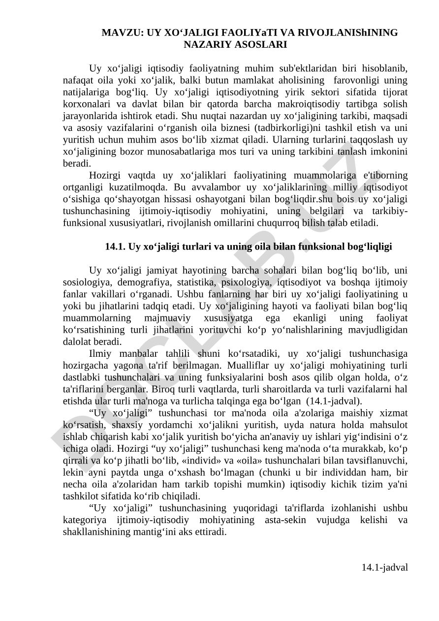 Uy Xo‘jaligi Faoliyati va Rivojlanishining Nazariy Asoslari