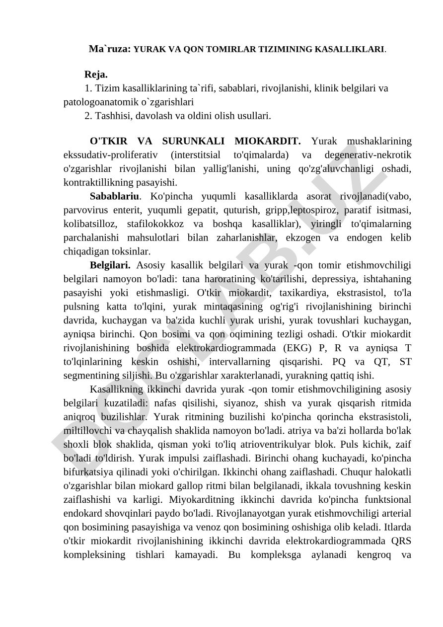 Yurak va qon tomirlar tizimining kasalliklari