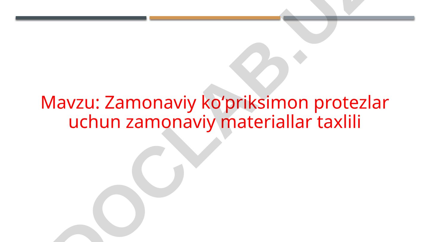 Zamonaviy ko‘priksimon protezlar uchun zamonaviy materiallar taxlili