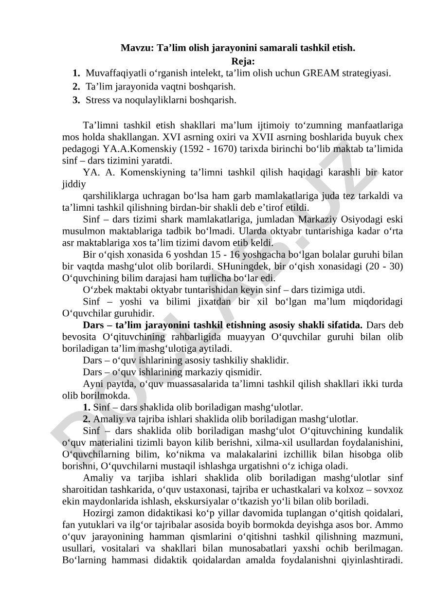 Ta’lim olish jarayonini samarali tashkil etish