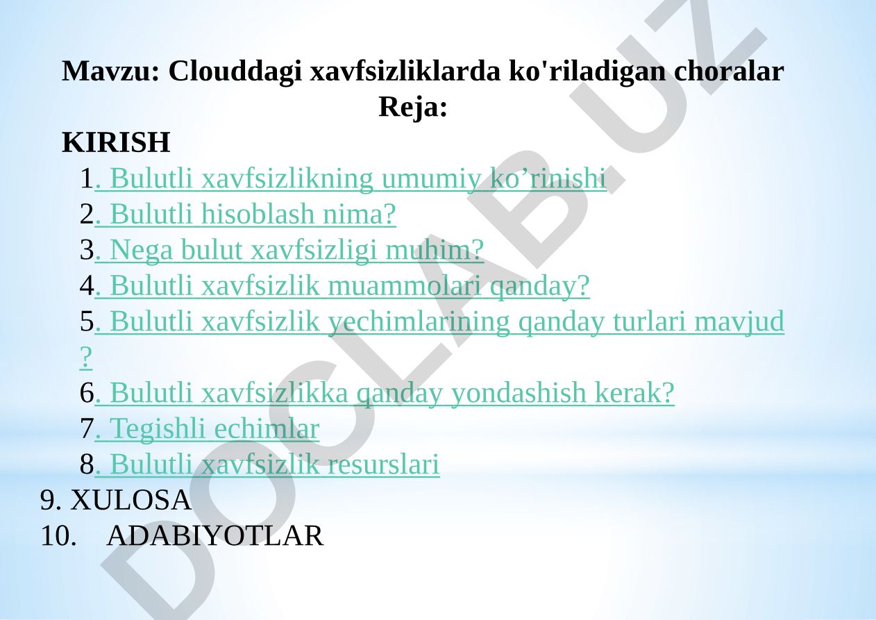Clouddagi xavfsizliklarda ko'riladigan choralar