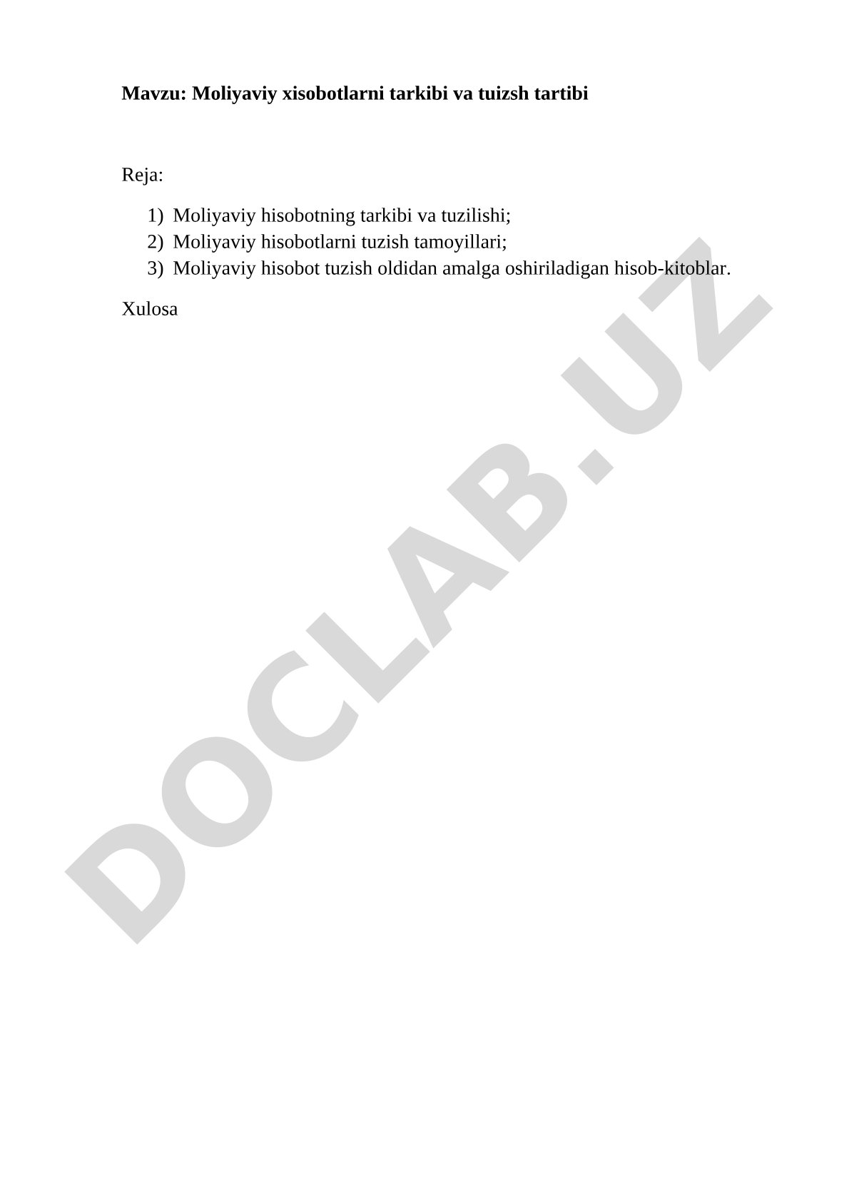 Moliyaviy xisobotlarni tarkibi va tuizsh tartibi